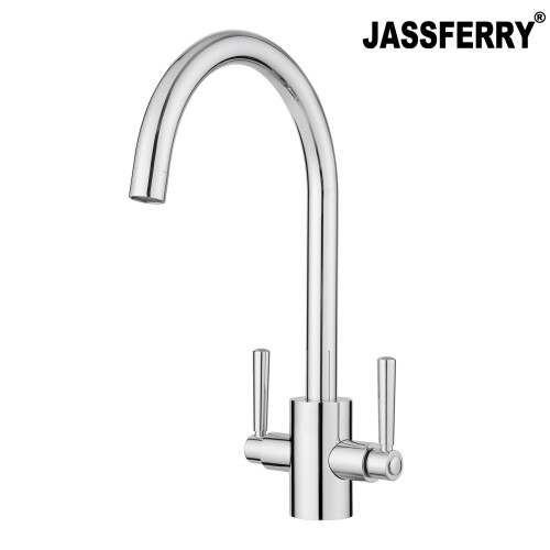JASSFERRY Swan Neck Kitchen Mixer Tap Two Levers Quarter Turn Handle