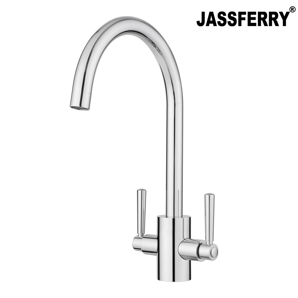 Jassferry Swan Neck Kitchen Mixer Tap Two Levers Quarter Turn Handle 759838720030