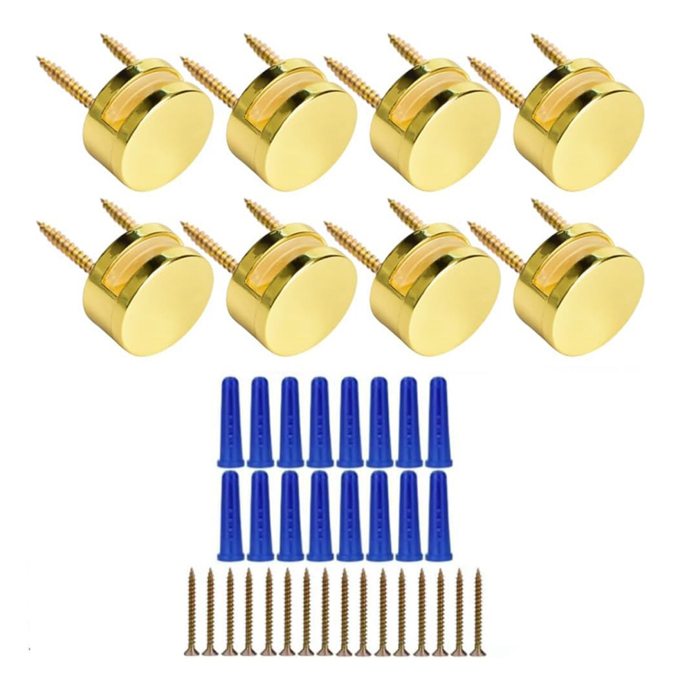3-5Mm Frameless Mirror Mounting Hardware 8 Pack Dual-Screw Fixing Kit With Screws And Anchors Golden 4853504622348
