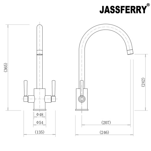 JASSFERRY Swan Neck Kitchen Mixer Tap Two Levers Quarter Turn Handle 1