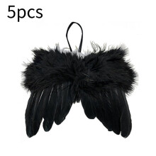 (Black) Angel Wings 5pcs Christmas Feather Baubles Tree Hanging Ornament Diy Craft Decor