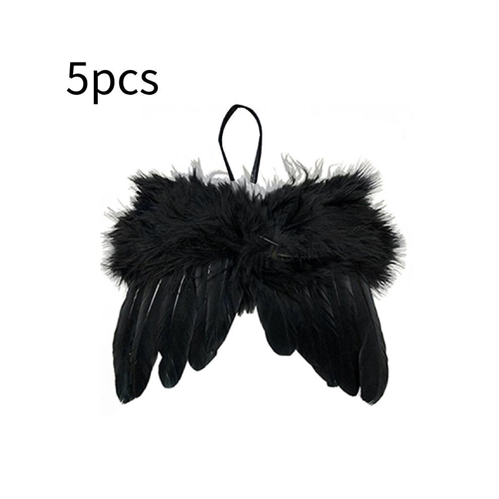 (Black) Angel Wings 5Pcs Christmas Feather Baubles Tree Hanging Ornament Diy Craft Decor Black