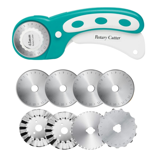 45mm Rotary Cutter for Fabric with 8Pcs Blades, Rolling Crochet Edge Skip Blade Perforating