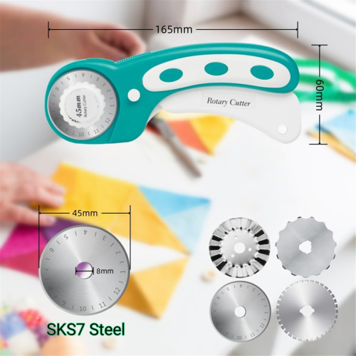 45mm Rotary Cutter for Fabric with 8Pcs Blades, Rolling Crochet Edge Skip Blade Perforating 2