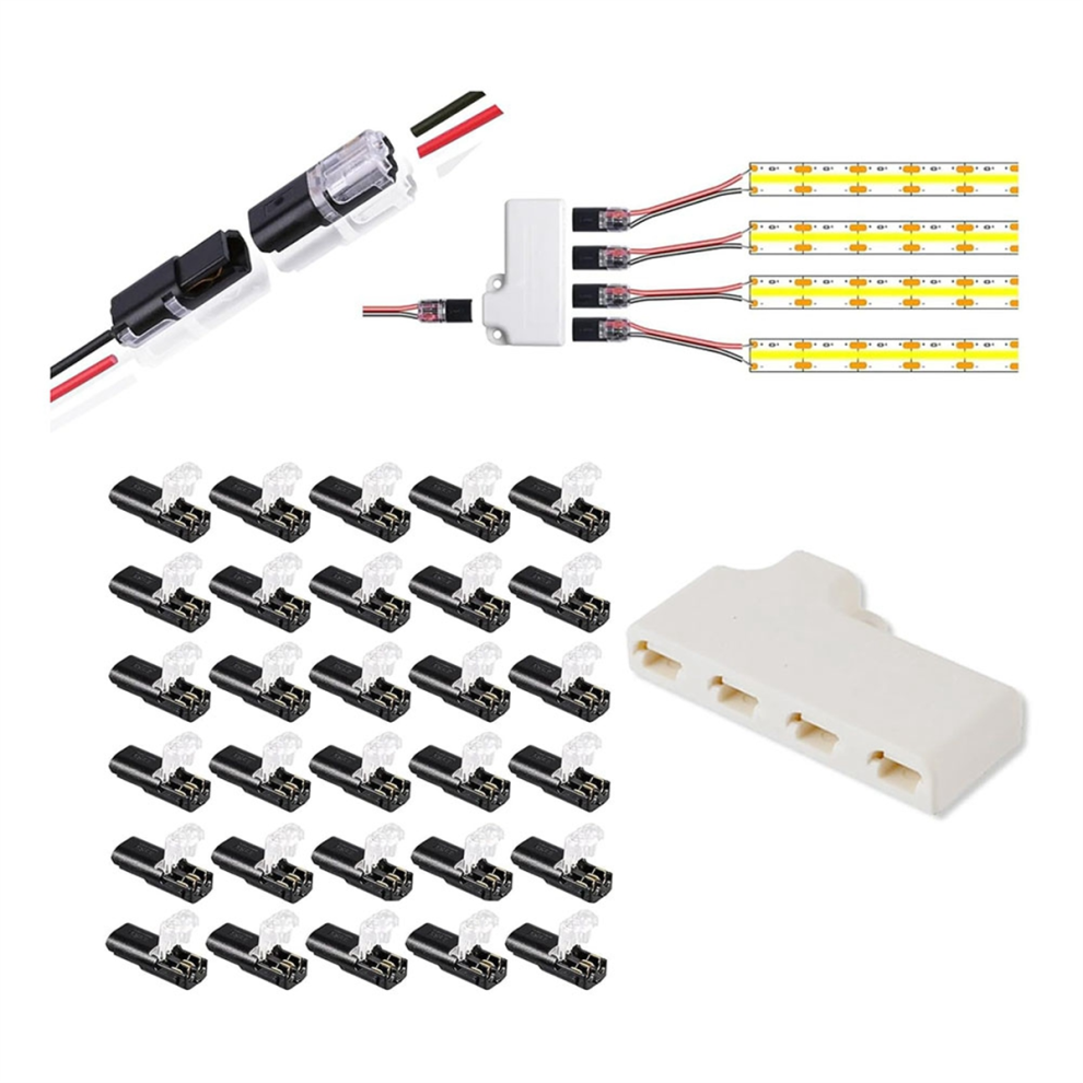30Pack Double - Wire Plug-In Connector, Pluggable 2/3/4 Pin 4 Way Led Connectors Low Voltage 4853504623864