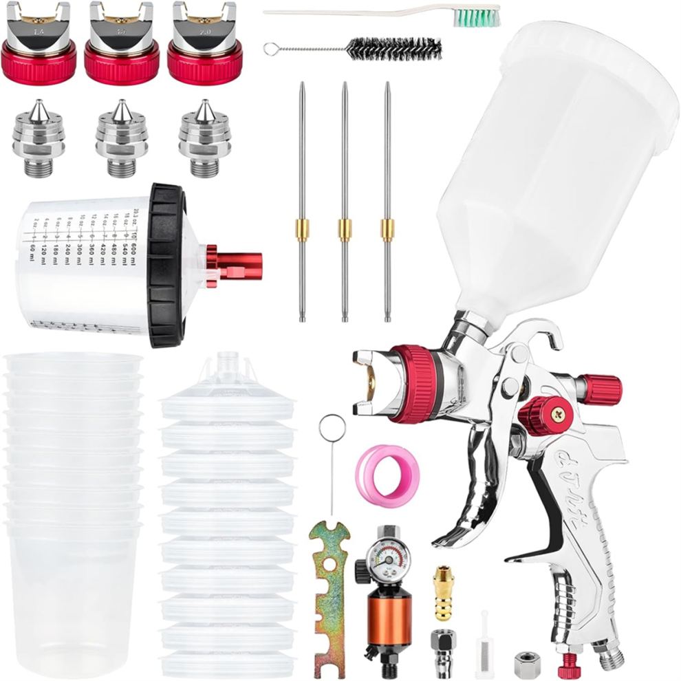 Hvlp Air Spraygun Set With Disposable Paint Cup 600Cc,With Compressor Water/Oil Separator,For Furniture Diy Painting 4853504628302
