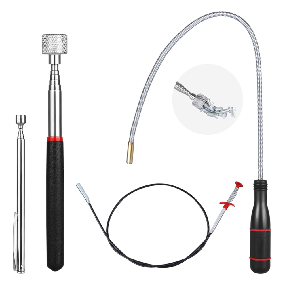 4 Pack Telescoping Magnet Pick-Up Tool Set, Extendable Magnetic Pickup 1-15 Lb & 23Inch Bendable Spring 4853504627442