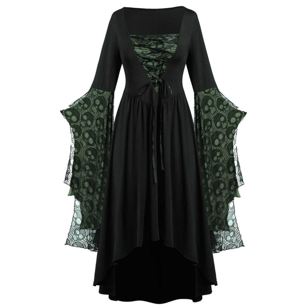 (Green, 4XL) Womens Halloween Gothic Witch Dress Adult Medieval Costume Renaissance Cosplay