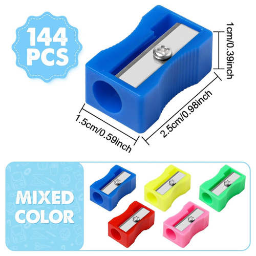 144 Coloured Plastic Pencil Sharpener Mini Handheld Bulk Sharpeners Pocket Sized 2