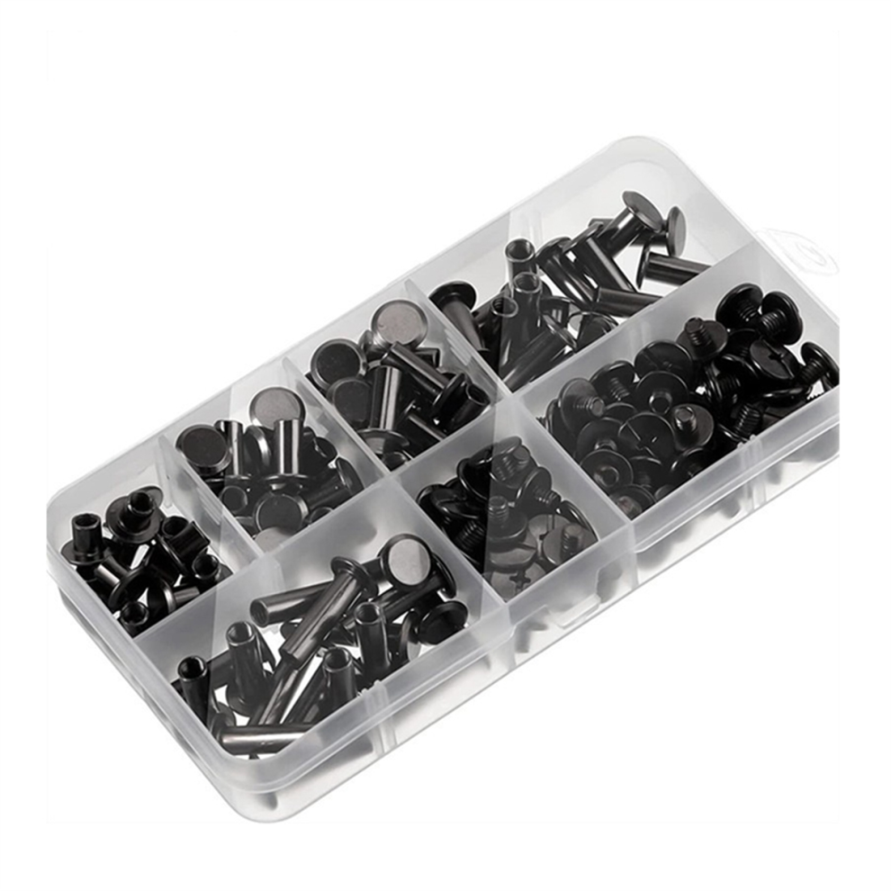 90Sets Chicago Screws Kit,6 Sizes Screw Rivets Metal Binding For Diy Repair Leather Craft Belt Black-Grey 4853504633368