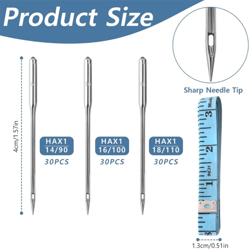 90 Count Sewing Machine Needles Universal Size 90/14 100/16 110/18 for Embroidery Jeans 2