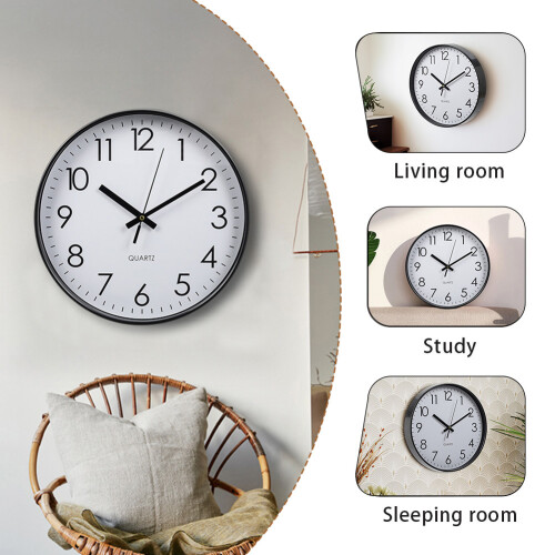 Living And Home 12 Inch Non-Ticking Wall Clock, Black 2
