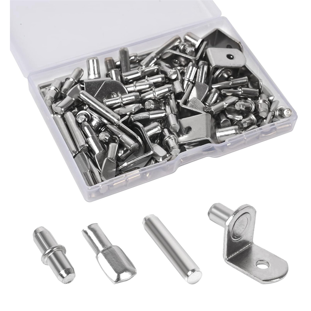 100Pcs Shelf Pegs For Shelves, 4 Styles Pins Kitchen Cabinet Pegs,Shelf Holders Pegs, Bookshelf Silver 4853504637397