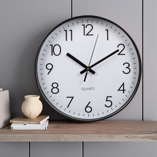 Living And Home 12 Inch Non-Ticking Wall Clock, Black