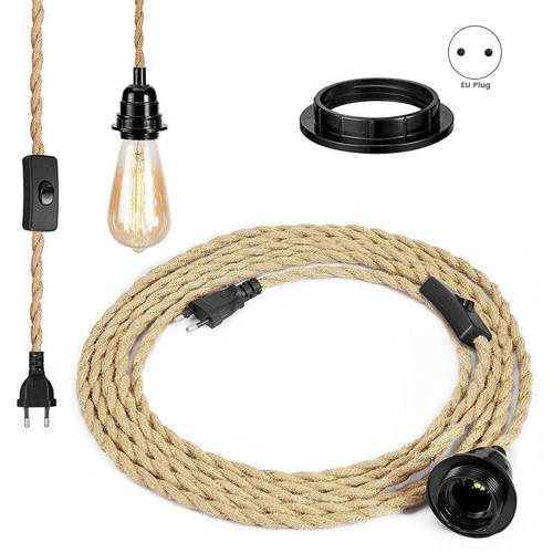 Retro Rope Chandelier Cord, Table Lamp Accessories with Cord Switch Plug (Without Bulb) EU 1