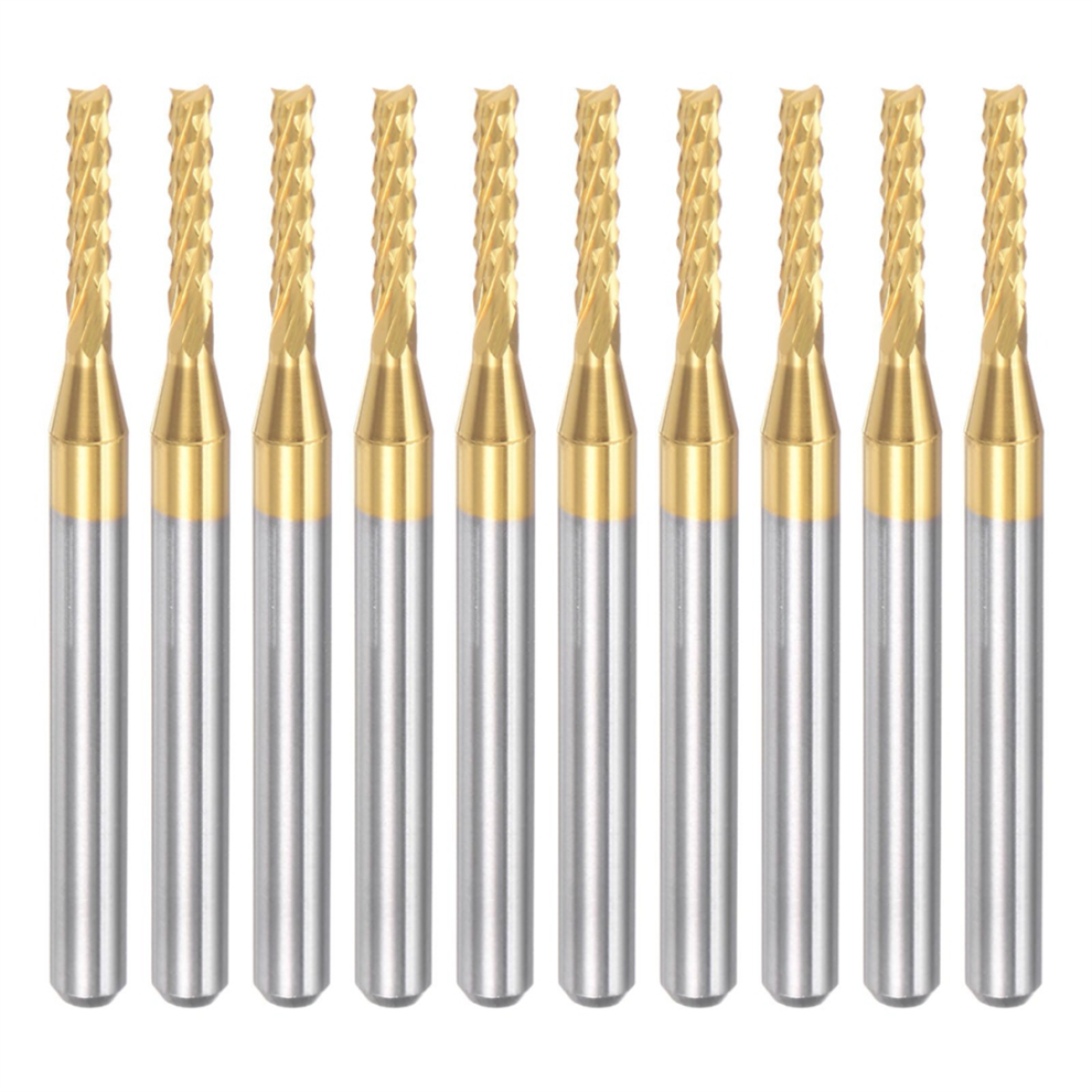 10Pcs Titanium Coat Carbide End Mill Engraving Milling Cutter Cnc Router Bits For Pcb Machine, 1/8 Inch Shank 1.8Mm 4853504647952