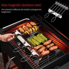 3 Way Grill Skewers Shrimp Set for Grilling Reusable Semi-Automatic BBQ Fork Kebab Stick Outdoor