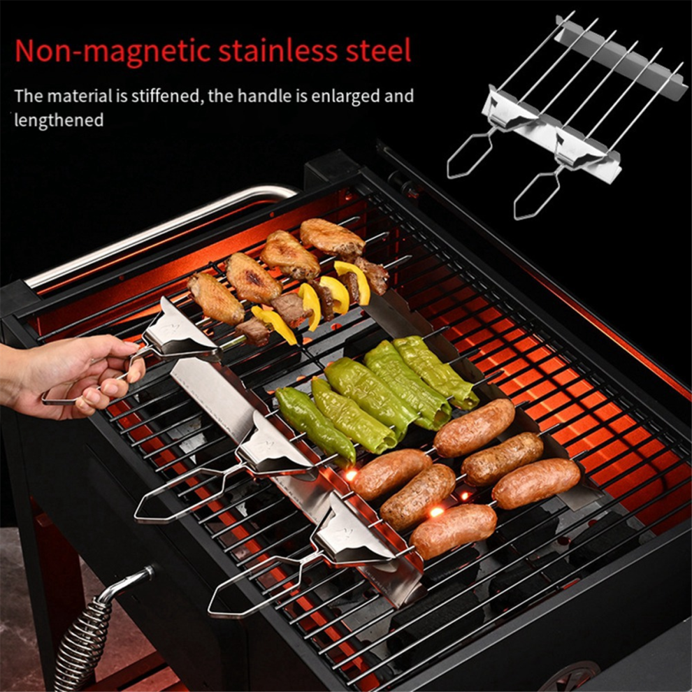 Jehiatek 3 Way Grill Skewers Shrimp Set For Grilling Reusable Semi-Automatic Bbq Fork Kebab Stick Outdoor