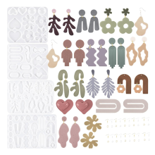 44PCS Resin Earring Molds, Silicone Molds for Epoxy Resin, Geometrical Flower Leave Heart Shaped Casting