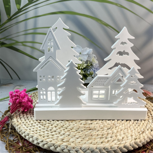 Christmas Tree and House Silicone Mold Set for DIY Cement Plaster Casting, Combination Decoration 1