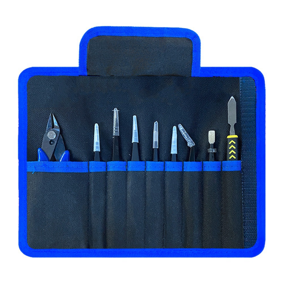 Jehiatek 9Pcs/Set Tweezers Electronic Diagonal Pliers Set Crowbar Stick Bag False Eyelash Extension Clip Eyebrow