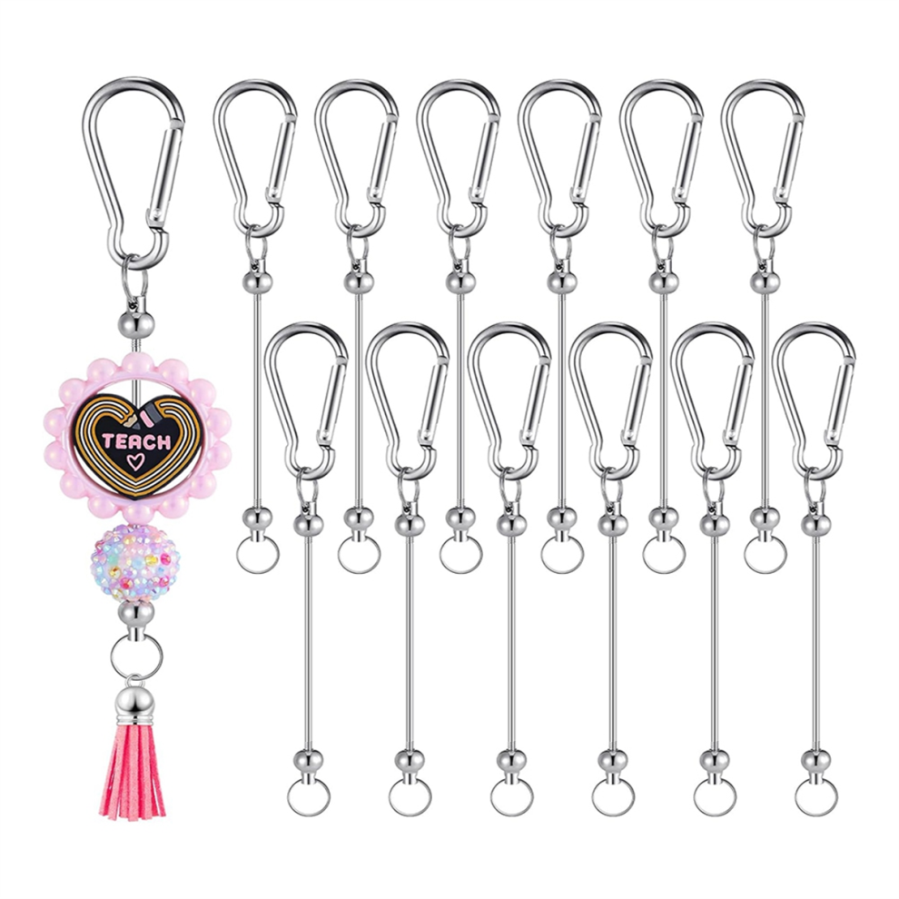 12Pcs Beadable Keychain Bars Bead Bulk Diy Blank Bar For Snap Hook Making Silver 4853504660371