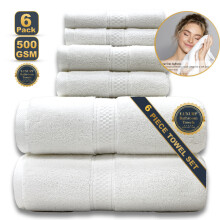 6 Pack of Bath Towels, All Cotton Solid Color Absorbent Soft Large Towels, Bathroom Towels - Towel: 34 * 74cm, White