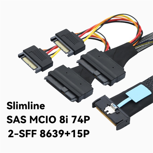 Server-Adapterkabel Slimline SAS MCIO 8i 74P auf 2-SFF 8639+15P Netzteil-Server-Multifunktionskabel 2