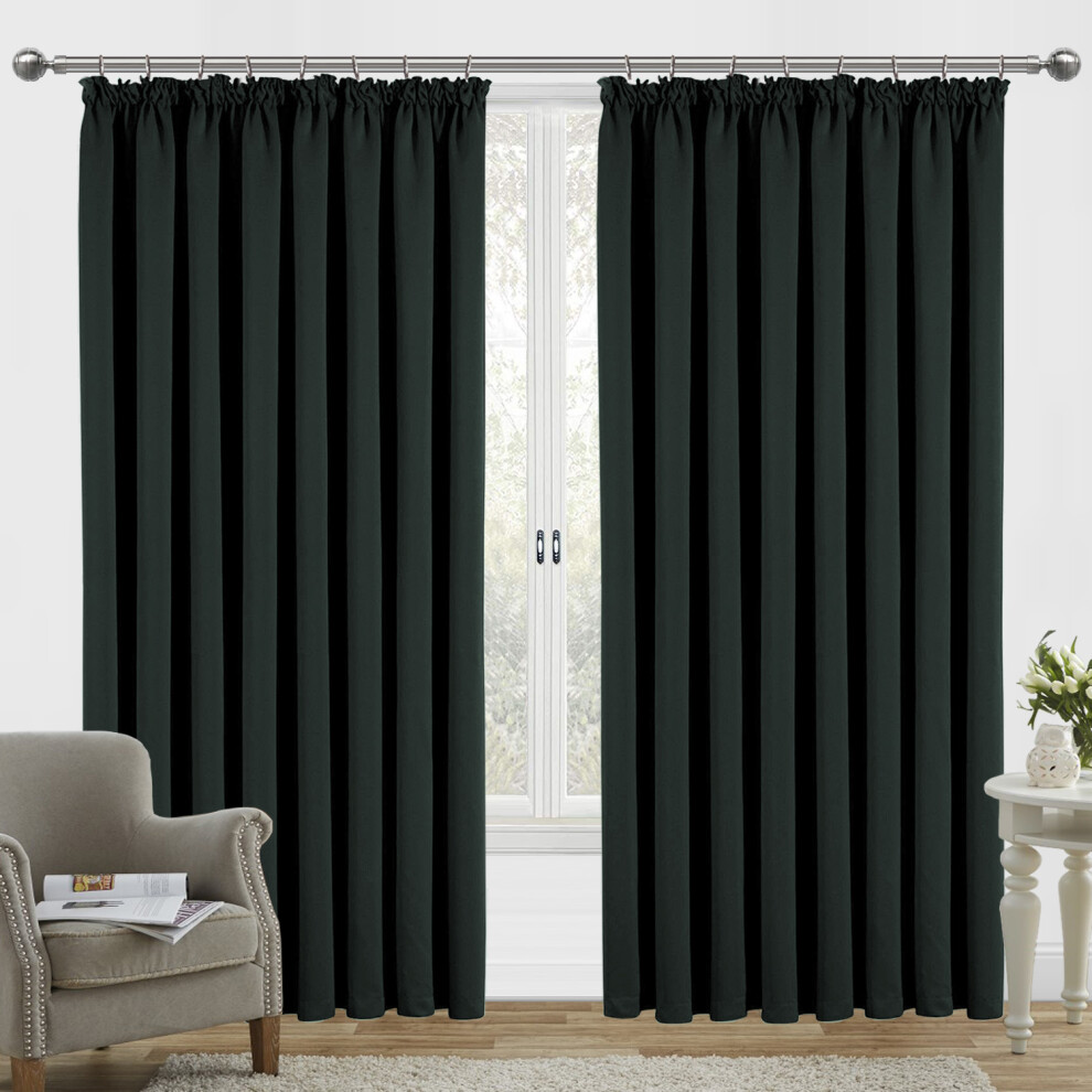 Aspire Homeware (46"X54", ) Out Pencil Pleat Curtains & Drapes Ready Made Black