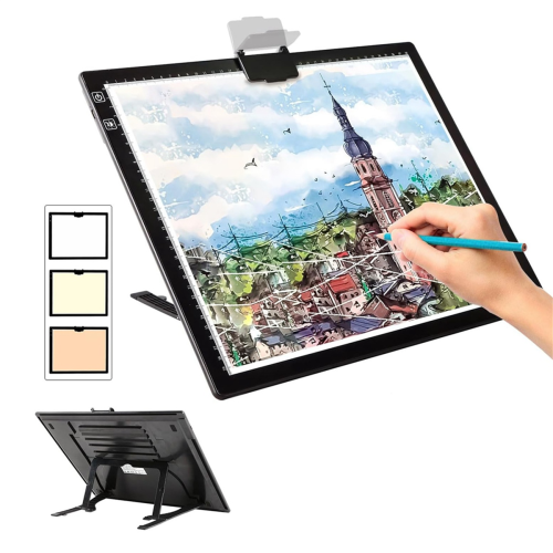 Rechargeable A3 Light Pad for ,Tracing Box with Stand and Clip,3 Colors Stepless Dimmable 2