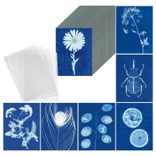 Sun Print Paper Kit, 100 Sheet Cyanotype with 4 Acrylic Panel, A5 Art Paper, Solar Printing