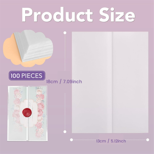 100Pack Vellum Jackets for 5x7 Invitations,Pre Folded Wraps, Wedding Birthday Invitation Paper, 2