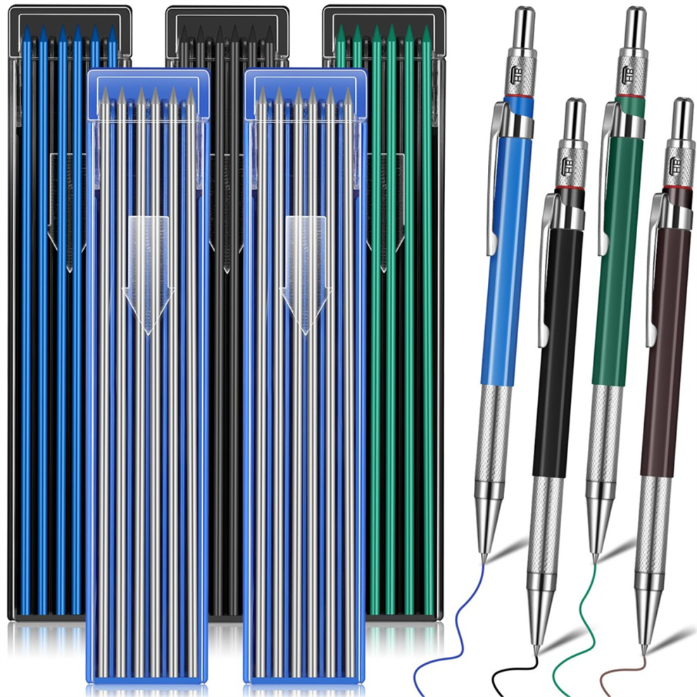 Welder Pencil With 60 Pieces Round Refills Mechanical Metal Marker Pen For Construction Workers,Welders, Plumbers 4853961877145
