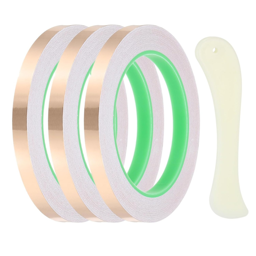 Saudism 22 Yard 3/8 Inch Copper Foil Tape,3 Roll Tape With Conductive Stained Glass Tool Scraper For Crafting