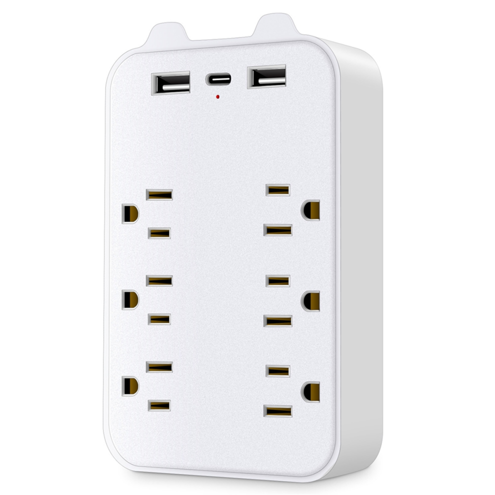 9-In-1 Surge Protector 6-Outlet Extender with 3 USB Ports Power Strip Plug Outlets Wall Adapter Spaced US