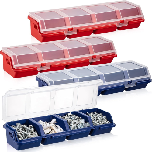 6Pack Screw Organizer Box with Lids 4 Compartments Tool Bin Divider Compartment Containers Sorting Toolbox Case 2