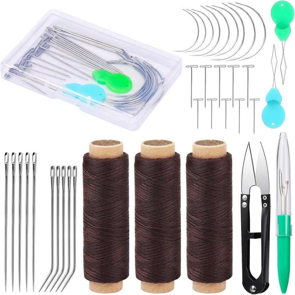 Saudism Unisex 3Rolls Sewing Threads,Hair Extension Thread 110 Yard,Sew In Needle And For Hair,Thread Hair Wig Making
