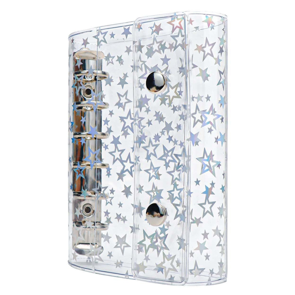 A7 Budget Binder Cover Clear PVC 6 Ring Glitter Star Refillable Notebook Shell Protector with 2 Snaps-image-OPC-PJ8BWPK-NEW