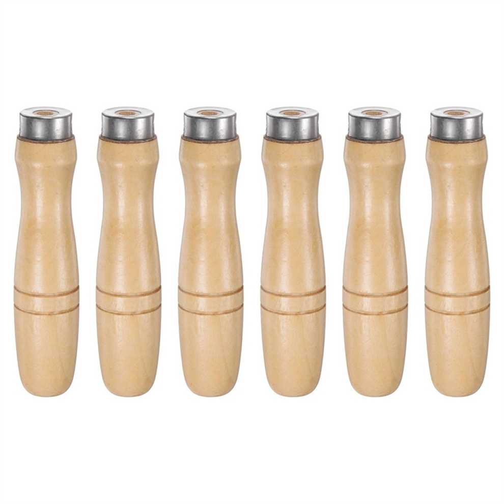 6Pcs Wooden File Handle Round Hole Ergonomic Handles With Metal Collar For 12Inch Files 4853961803427