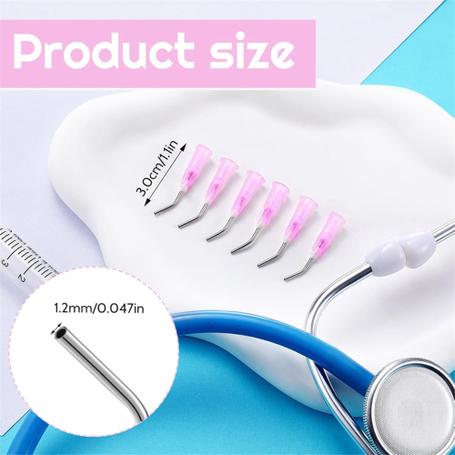 300 Pcs Bent Dispensing Tips Blunt Tip Needles Dental Pre Flow Needle Pink 2