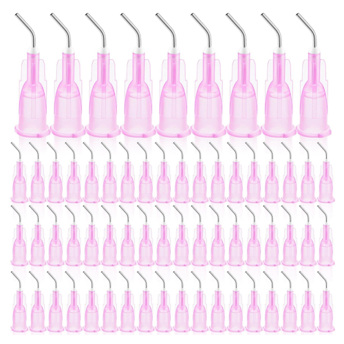 300 Pcs Bent Dispensing Tips Blunt Tip Needles Dental Pre Flow Needle Pink