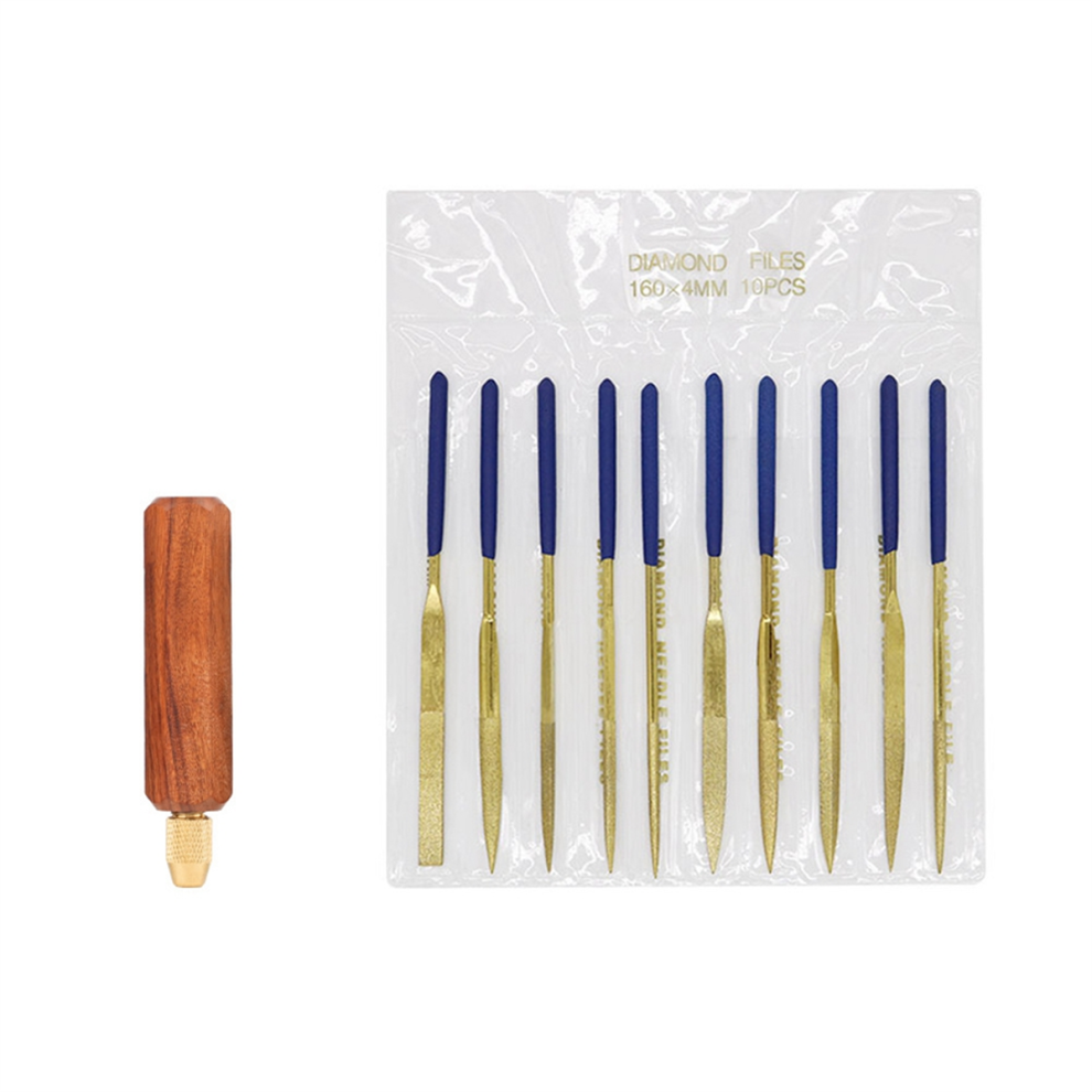 Solid Wooden Handle Acid Branch Wood Titanium Plated Diamond File Small With 10Pc 4853961800877