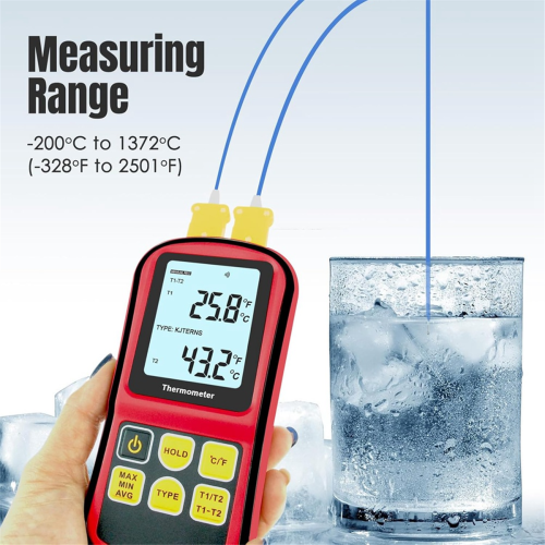 Digital Thermocouple Thermometer, Dual Channel Thermometer with Two K Type Probes LCD Display Temperature Meter 2