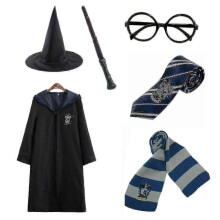 (85cm, Blue) Harry Potter 6pc Set Magic Wizard Cosplay Fancy Dress Cape Cloak Costume