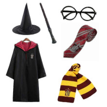 (115cm (3-4 years), Red) Harry Potter 6pc Set Magic Wizard Cosplay Fancy Dress Cape Cloak Costume
