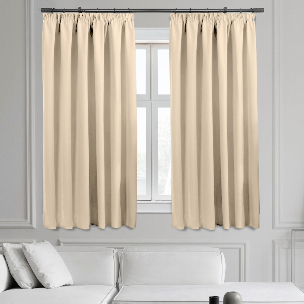 Aspire Homeware (66"X54", ) Blackout Pencil Pleat Curtains & Drapes Ready Made Cream