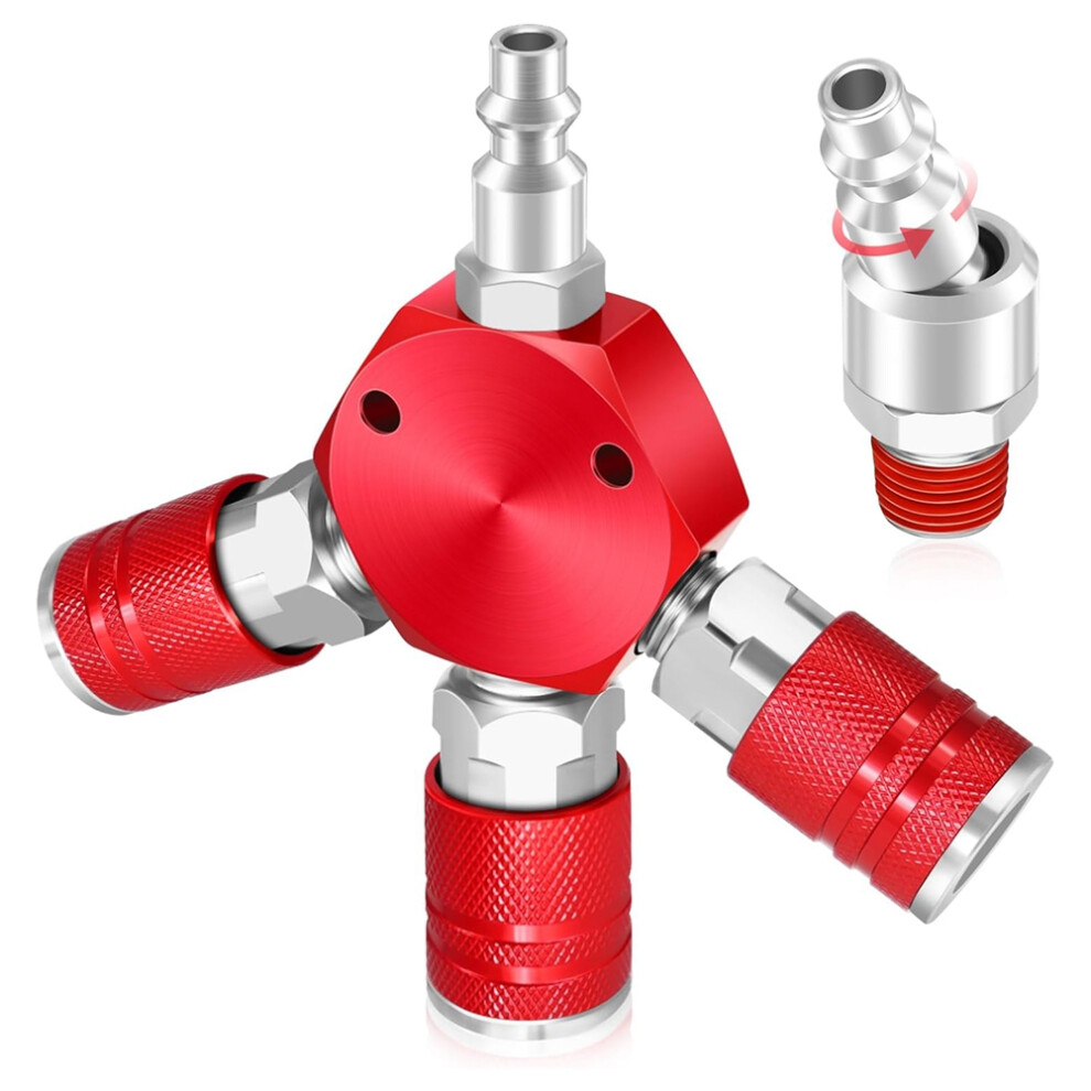 3 Way Air Hose Splitter,Air Manifold,Air Compressor Splitter 1/4 Npt,With 1/4Inch Npt Industrial Type Swivel Plugs 4853961817073