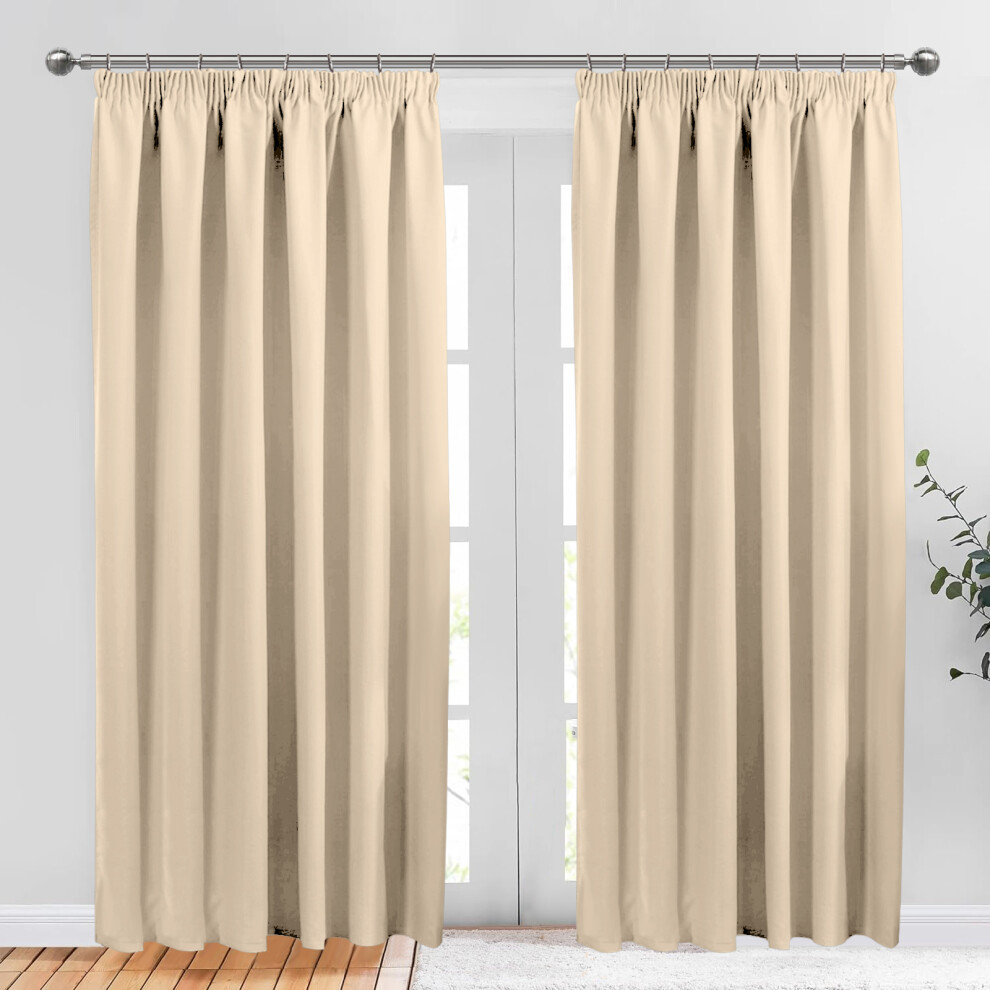 Aspire Homeware (66"X72", ) Blackout Pencil Pleat Curtains & Drapes Ready Made Cream