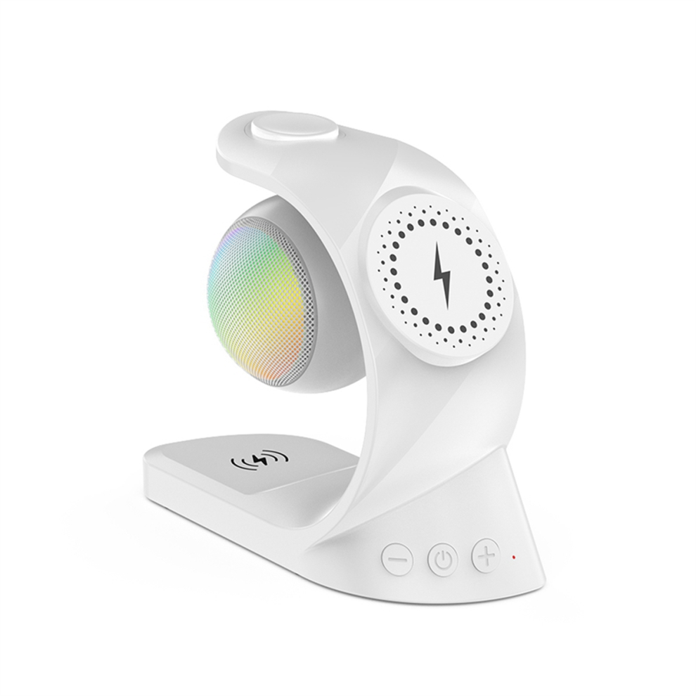5 In 1 Bluetooth Speaker Magnetic Wireless Charger 15W Fast Charge For Watch Earphone Universal Mobile White 4853961822824