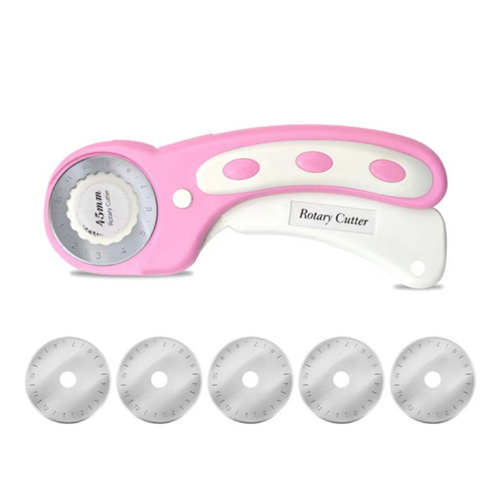 Saudism 45Mm Rotary Cutter With 5Pcs Extra Blades Lock For Fabric, Leather, Crafting, Sewing, Quilting